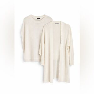 Eileen Fisher Organic Cotton Sweater Cardigan Set‎ Cream L XL